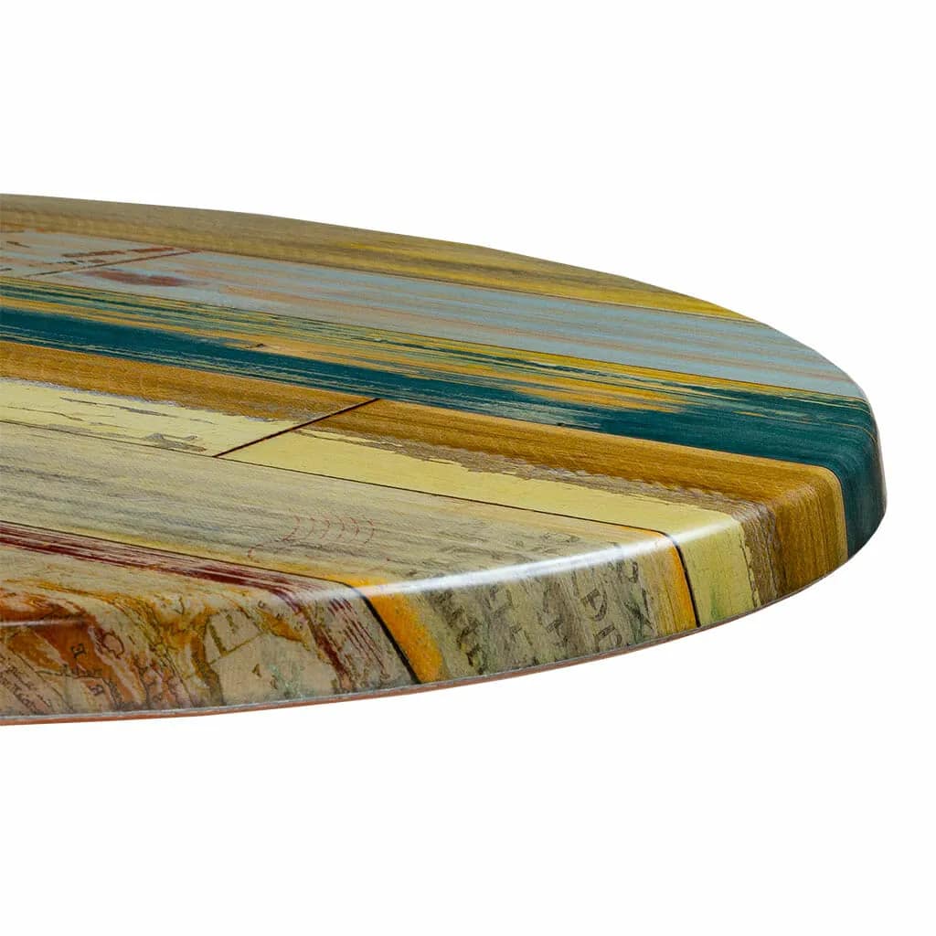 Round Ricardo High Pressed Resin Table Tops Reclaimed Wood Finish - Image 2