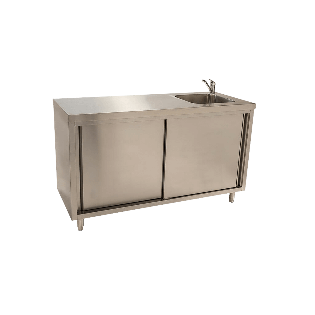 CABSINKLB1500_03_chairforce Stainless Steel Cabinet with fully integrated sink on right 150 x 61 x 90cm high - Image 1