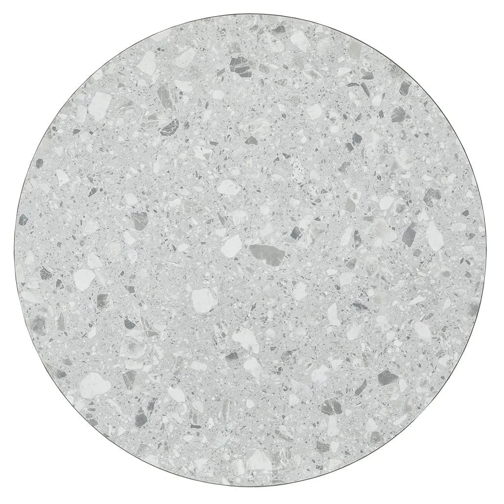 Round Ciro Melamine Table Top, Grey Terrazzo with Silver Edge - Image 2