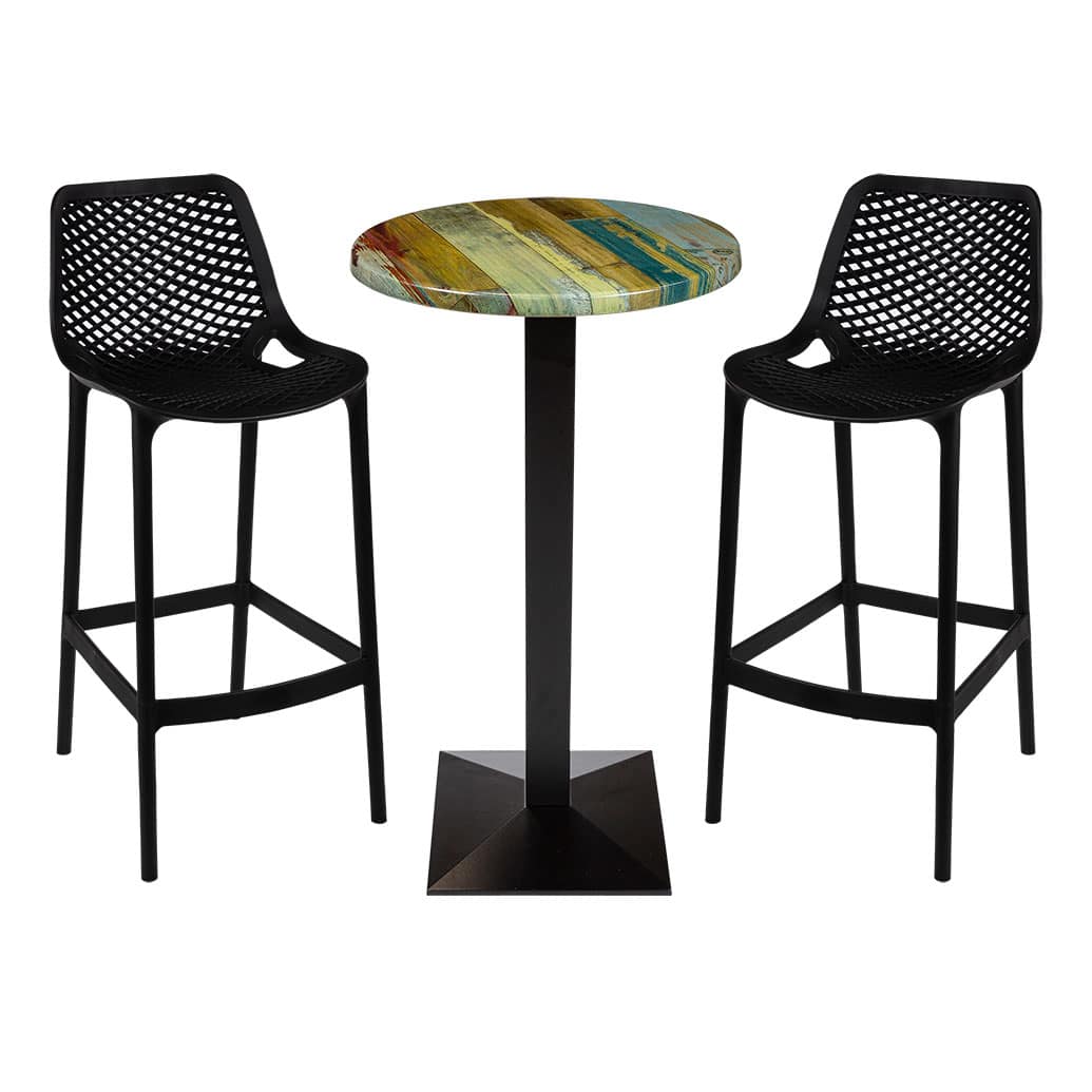 Round Ricardo High Pressed Resin Table Tops Reclaimed Wood Finish - Image 3