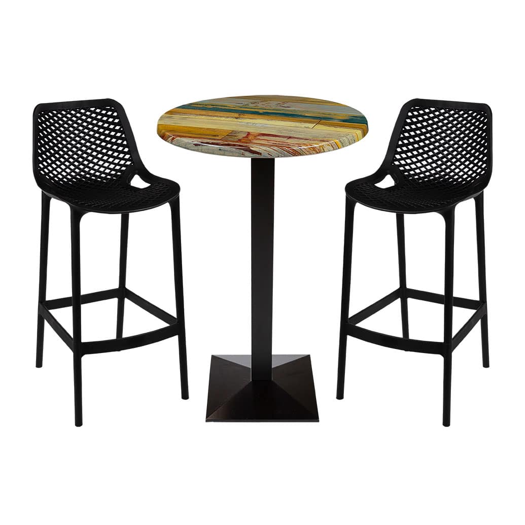 Round Ricardo High Pressed Resin Table Tops Reclaimed Wood Finish - Image 4