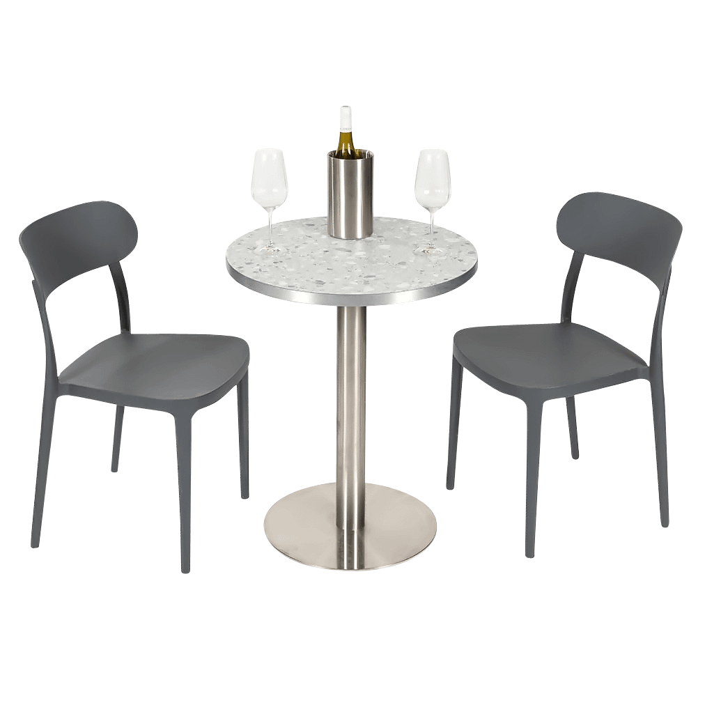 Round Ciro Melamine Table Top, Grey Terrazzo with Silver Edge - Image 4