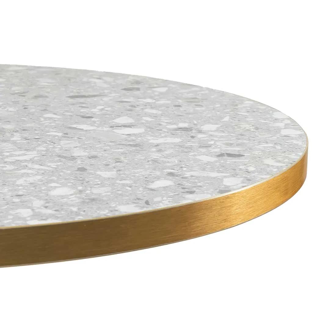 Round Ciro Melamine Table Top, Grey Terrazzo with Gold Edge - Image 3