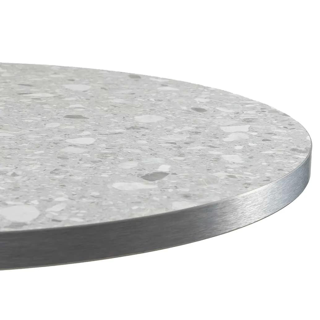 Round Ciro Melamine Table Top, Grey Terrazzo with Silver Edge - Image 3