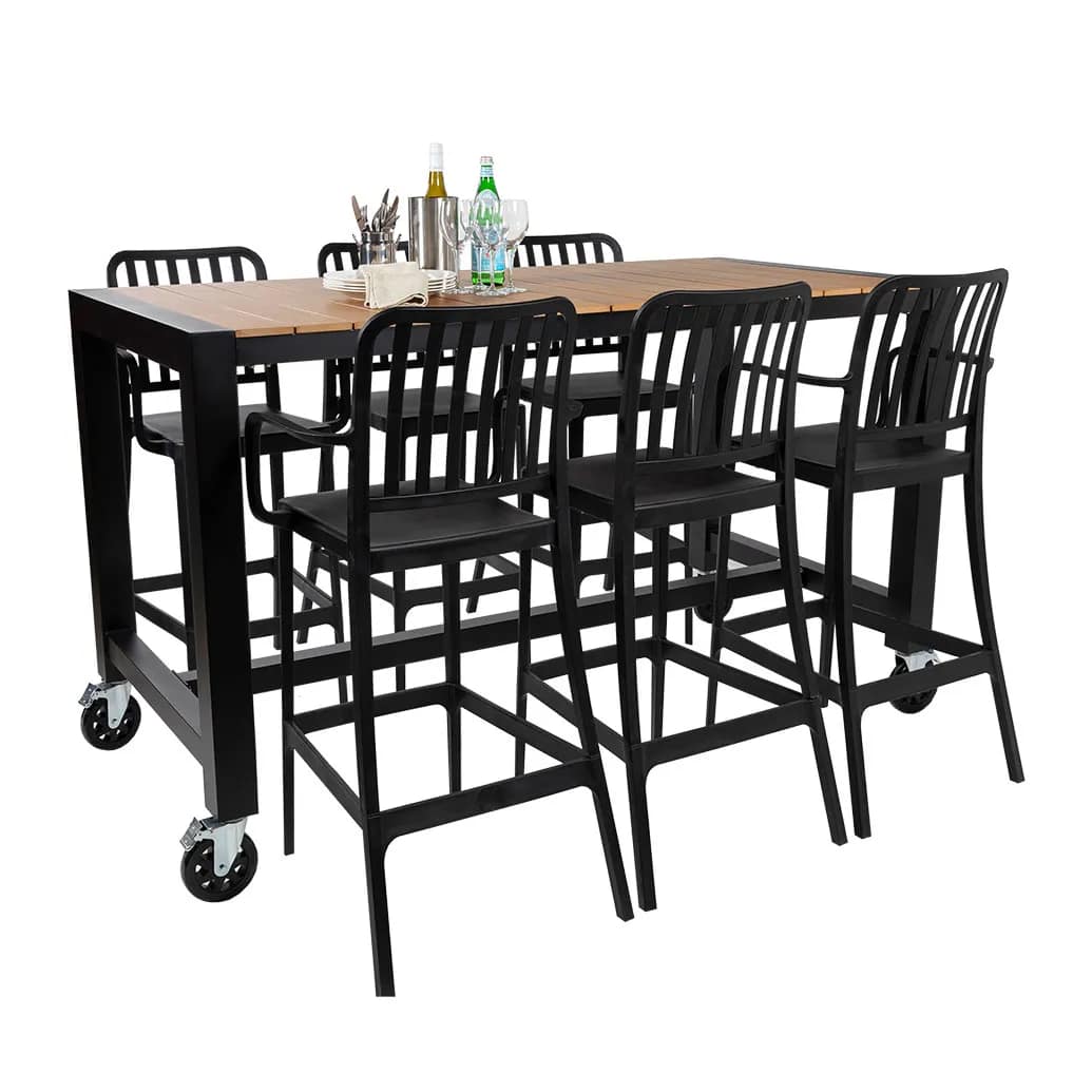 Cannes Aluminium & Polywood Outdoor Mobile Bar Table 185 x 90cm - Image 11
