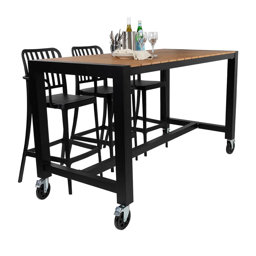 Cannes Aluminium & Polywood Outdoor Mobile Bar Table 185 x 90cm - Image 9