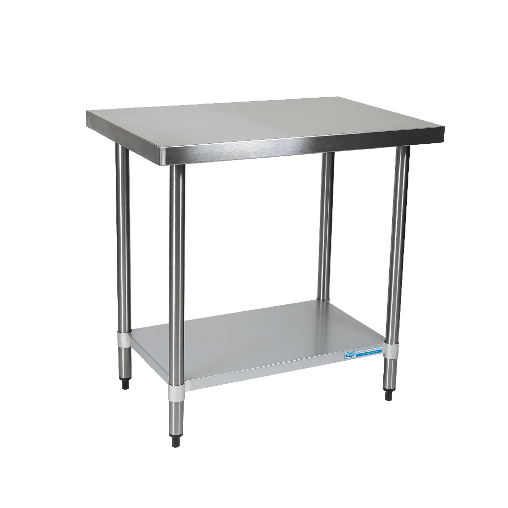 ECO9061-angled-Chairforce Economy 430 Grade Stainless Steel Flat Bench 900 x 700 x 900mm high - Image 1