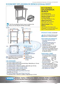 Economy 430 Grade Stainless Steel Splashback Bench, 600 x 610 x 900mm high - Image 10