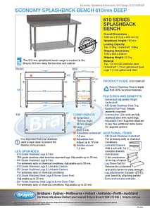 Economy 430 Grade Stainless Steel Splashback Bench, 1200 x 610 x 900mm high - Image 10