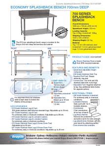 Economy 430 Grade Stainless Steel Splashback Bench, 1200 x 700 x 900mm high - Image 10