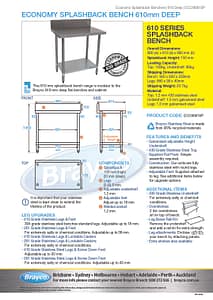 Economy 430 Grade Stainless Steel Splashback Bench, 900 x 610 x 900mm high - Image 10