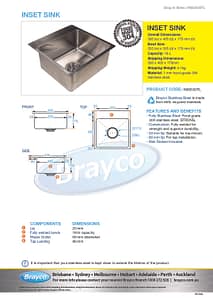 Single Inset Bowl Stainless Steel 18Lt 355 x 305mm sink, with 80mm Tap Lip - Image 5