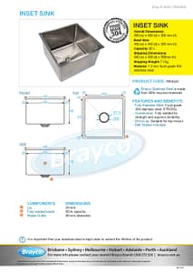 Square Inset Bowl Stainless Steel 60Lt 450 x 450mm Sink - Image 4