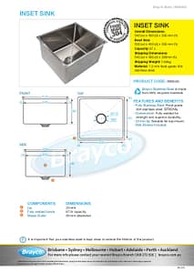 Inset Bowl Stainless Steel 67Lt 500 x 450mm Sink - Image 4