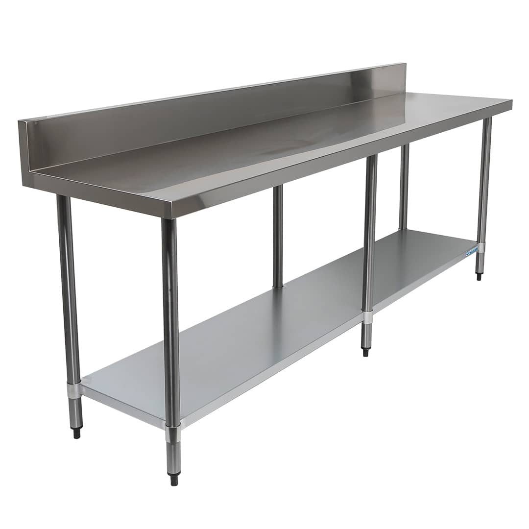 Commercial 304 Grade Stainless Steel Splashback Bench, 2400 x 610 x 900mm high