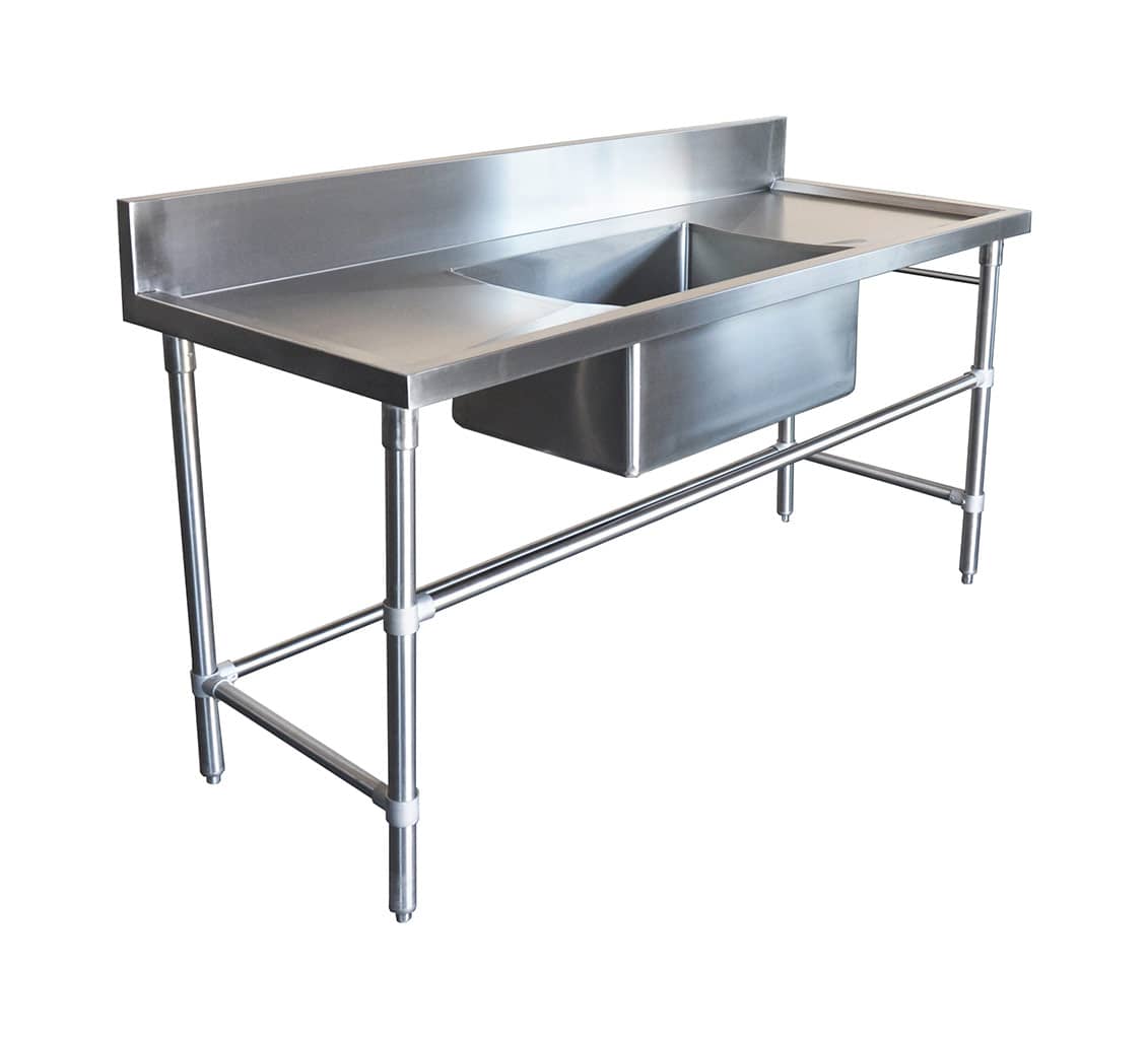 Stainless Steel Sinks - Right And Left Bench with Trough Sink, 1800 x 700 x 900mm high.