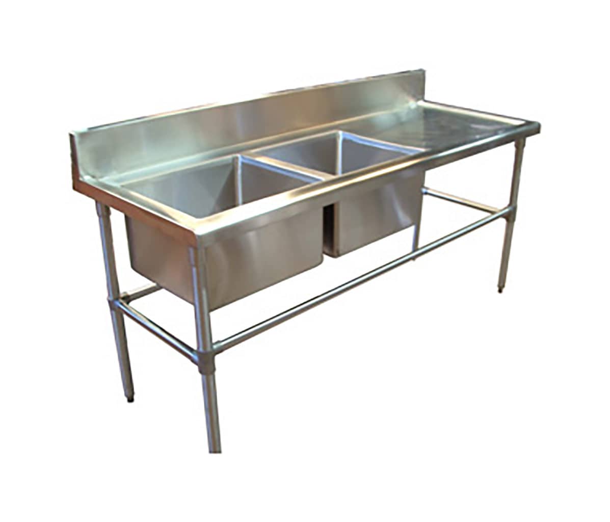 Double Bowl Stainless Steel Commercial Sink - Right Bench, 1700 x 700 x 900mm high.