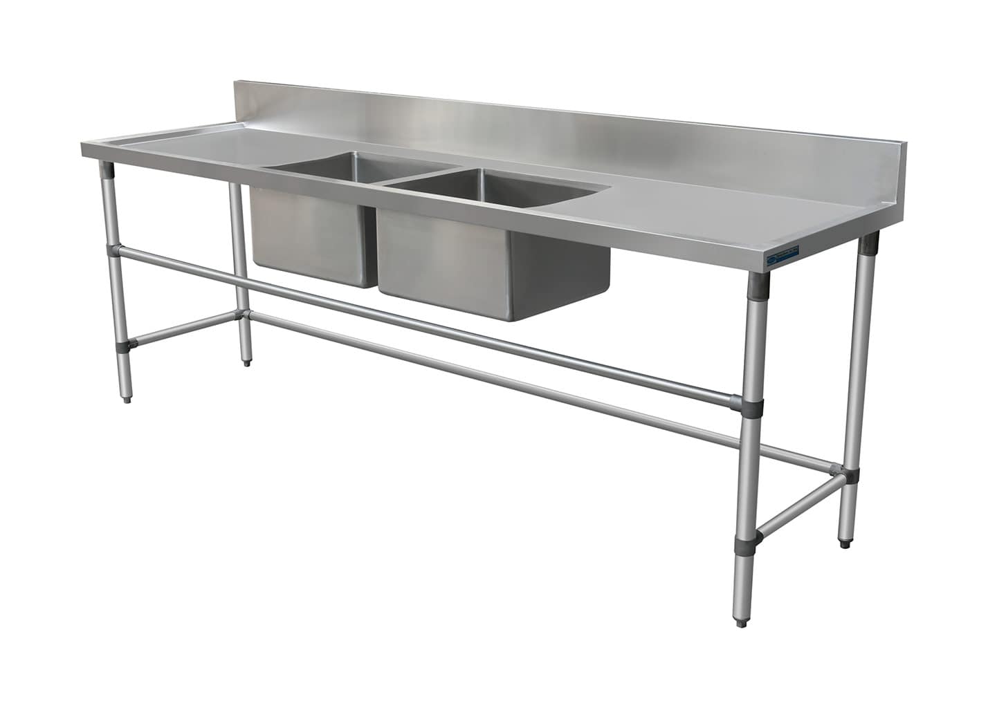 Double Stainless Sink Right And Left Bench, 2590 x 700 x 900mm high