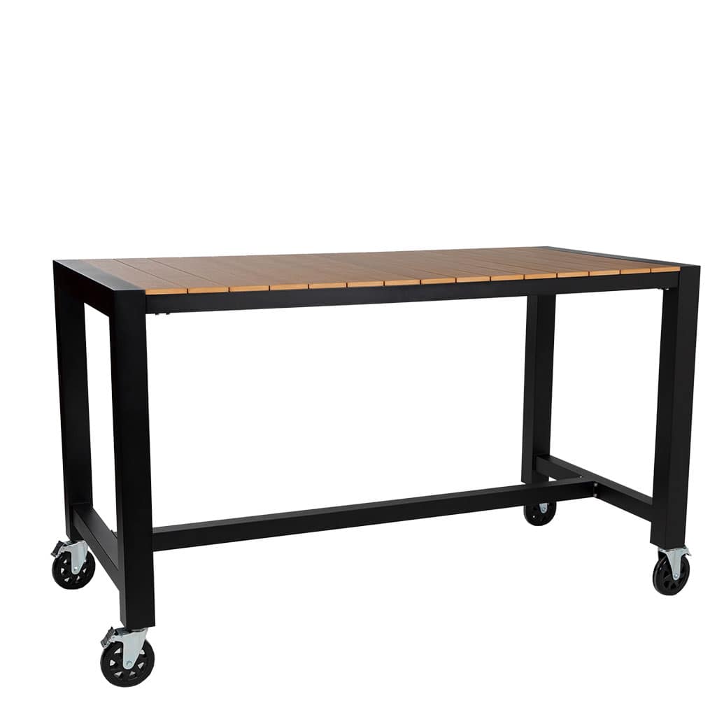 Cannes Aluminium & Polywood Outdoor Bar Table with Castor Wheels 185 x 90cm