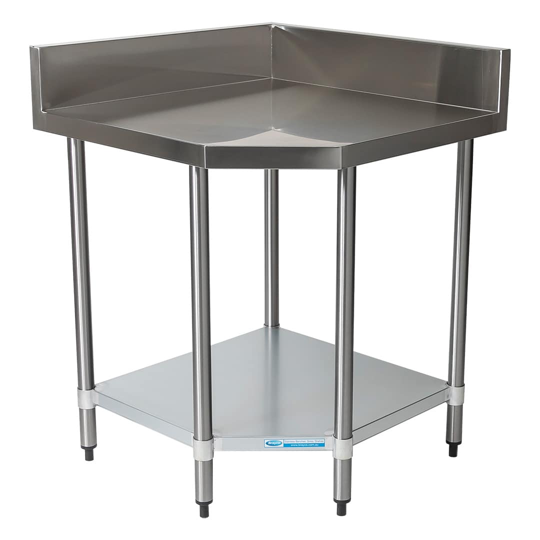 Commercial 304 Grade Stainless Steel Corner 900mm Splashback Bench, 810 x 810 x 900mm high