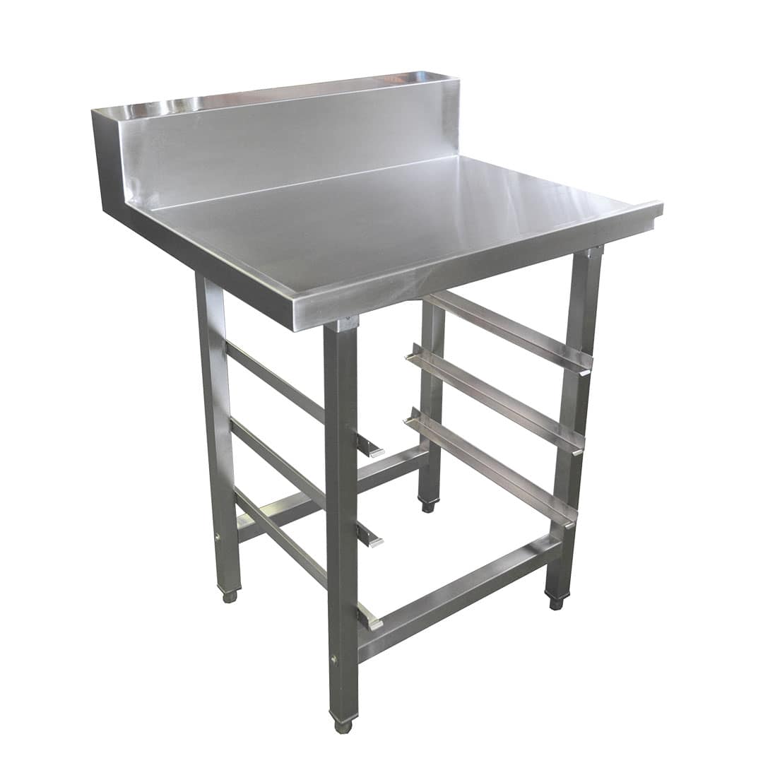 Stainless Dishwasher Outlet Bench, with Undershelves, Right Outlet, 800 x 700 x 900mm high