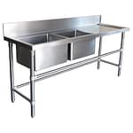 Double Bowl Stainless Sinks - Right Bench, 1900 x 610 x 900mm high.