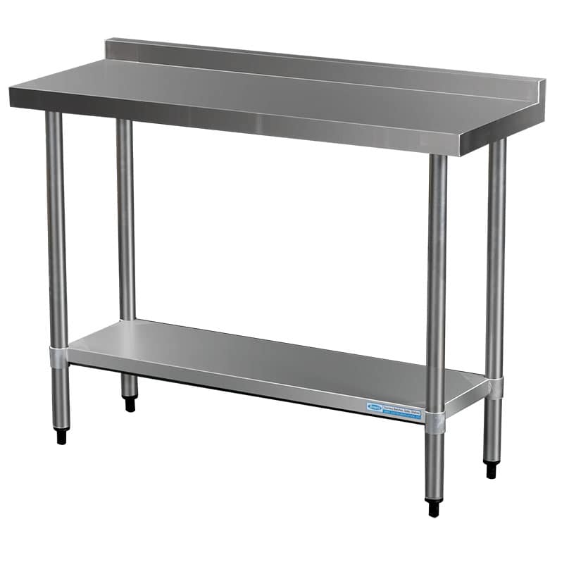 Commercial Grade Stainless Steel Narrow Splashback Bench, 1200 x 450 x 900mm high