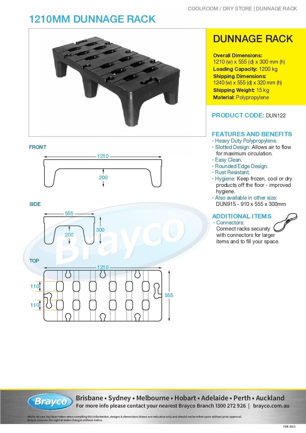 Dunnage Rack, 1215 x 555 x 300mm high - Brayco Commercial Pty Ltd