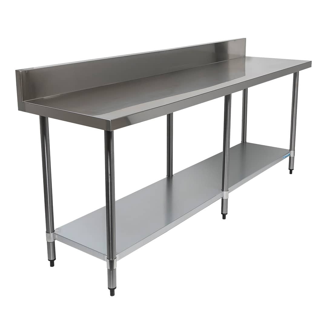 Commercial 304 Grade Stainless Steel Splashback Bench, 2200 x 610 x 900mm high