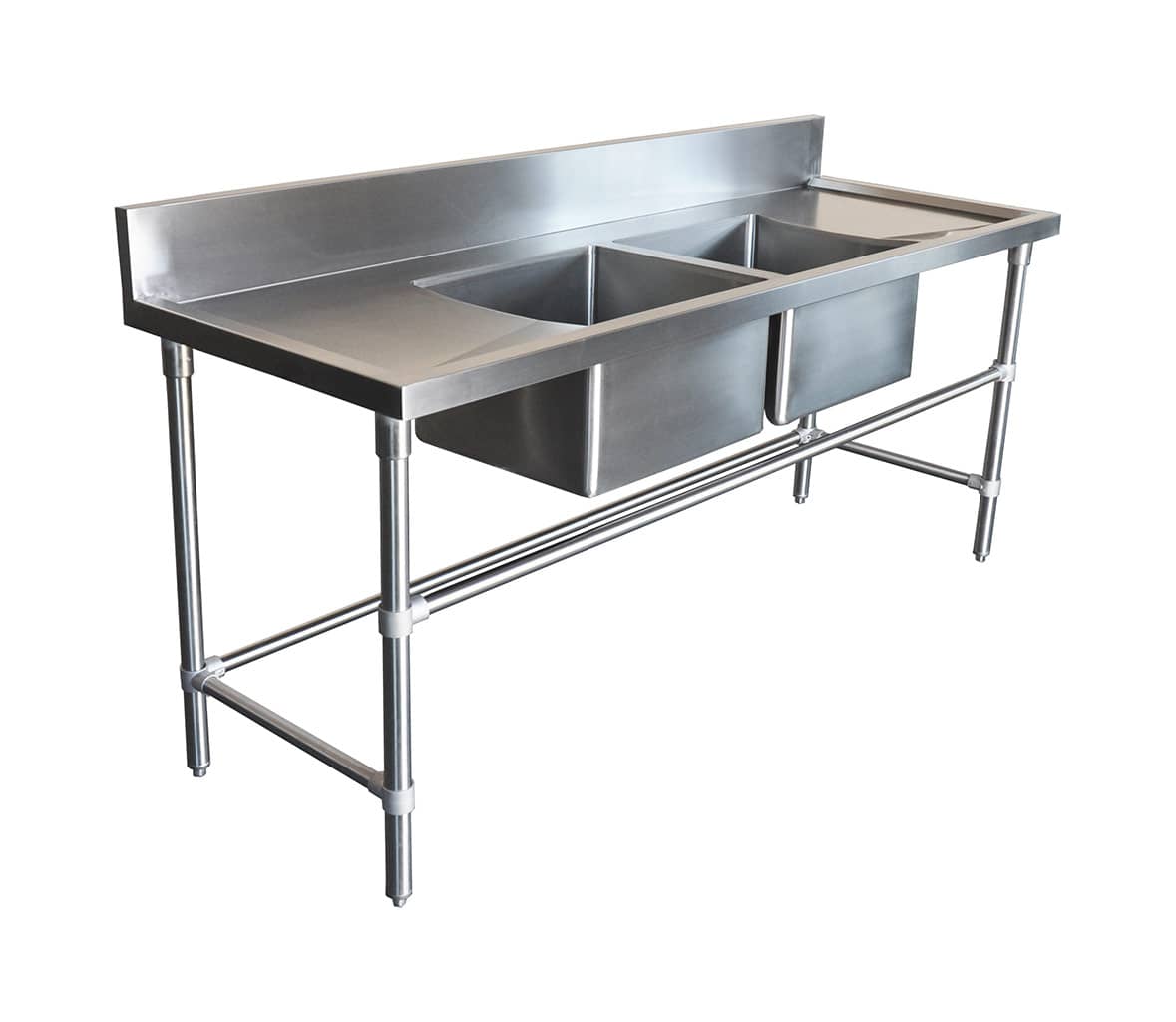 Double Stainless Steel Sink - Right And Left Bench, 2000 x 700 x 900mm high.