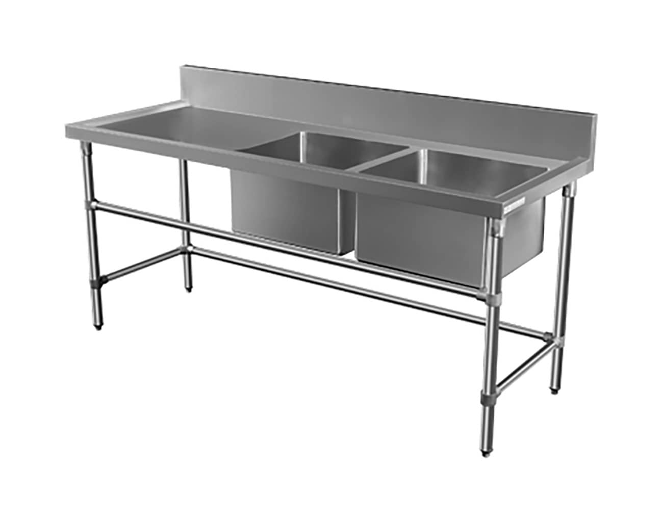 Double Bowl Stainless Restaurant Sink - Left Bench, 1900 x 700 x 900mm high.