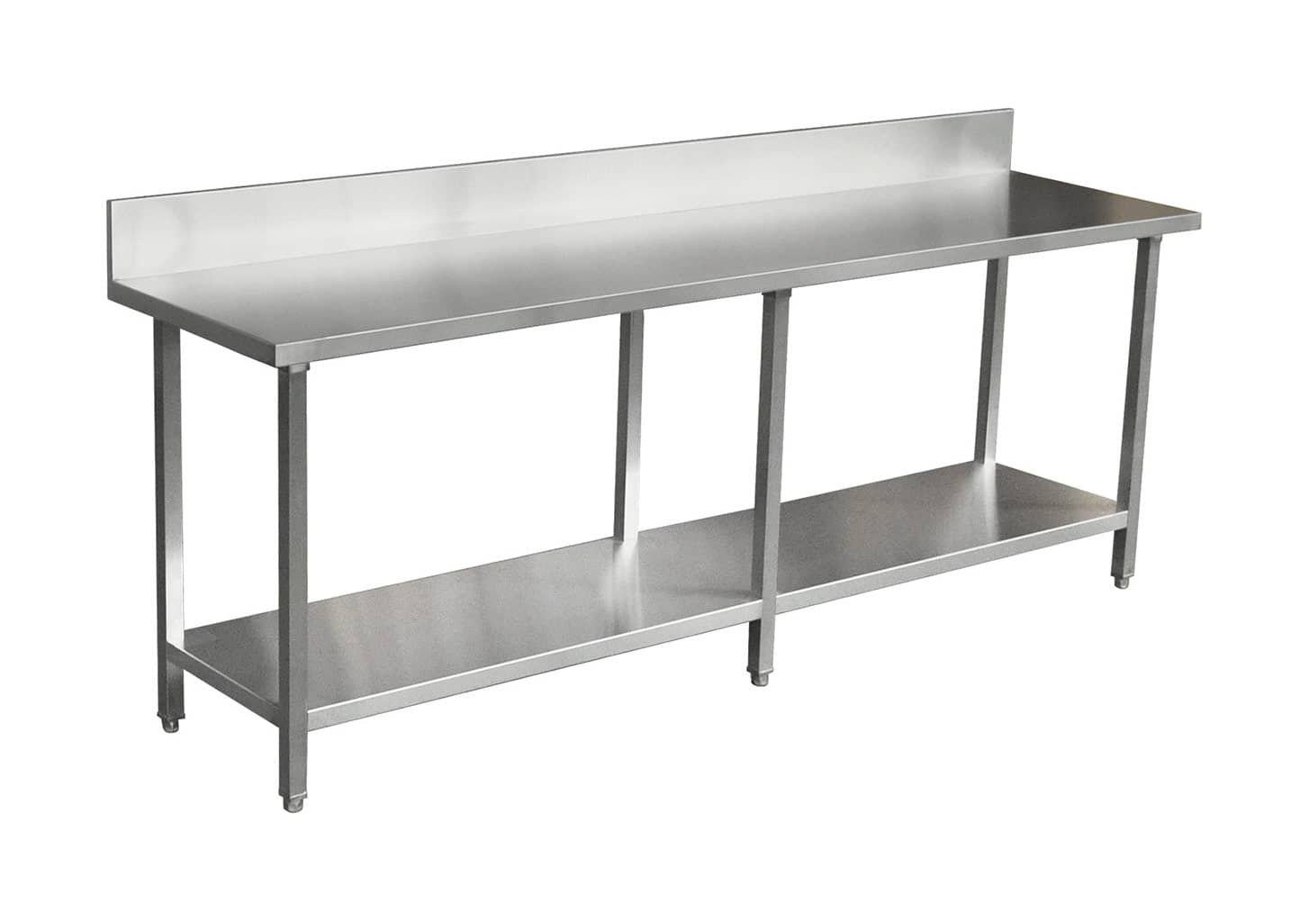 Premium Commercial 304 Grade Stainless Steel Splashback Bench, 2400 X 610 X 900mm high