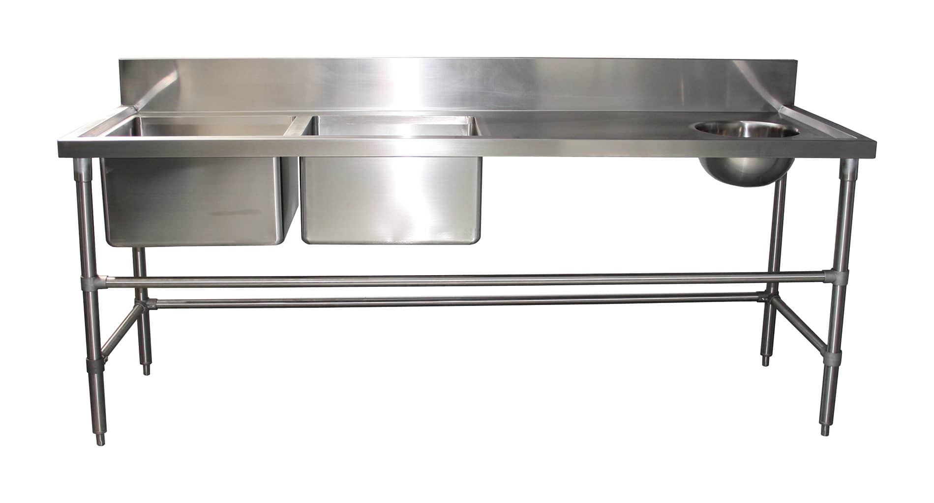 Double Bowl Stainless Kitchen Sink With Handbasin, 2200 x 700 x 900mm high.