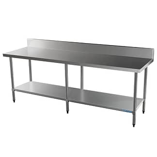 Commercial 304 Grade Stainless Steel Splashback Bench, 2400 x 700 x 900mm high