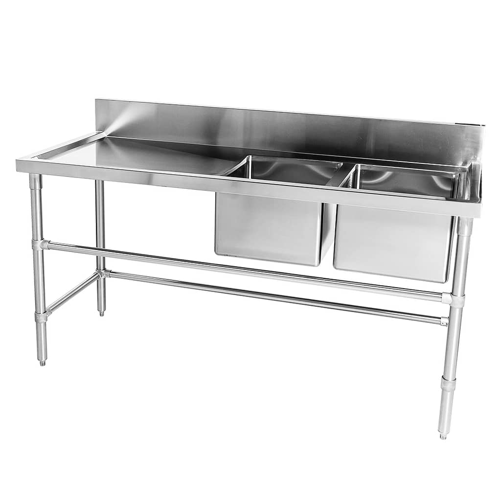 Double Bowl Stainless Steel Commercial Sink - Left Bench, 1700 x 700 x ...