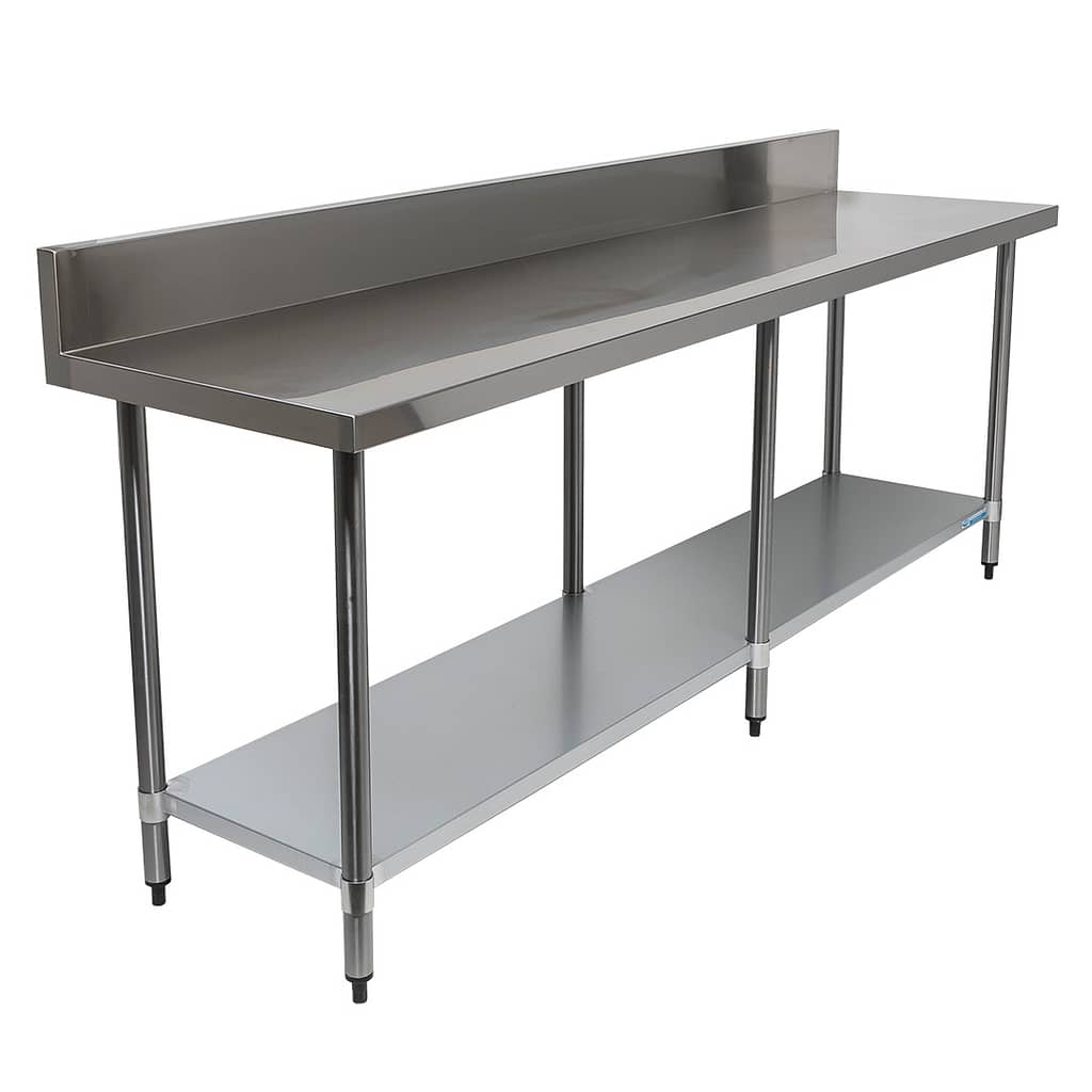 Commercial 304 Grade Stainless Steel Splashback Bench 2400 X 610 X 900mm High Brayco 