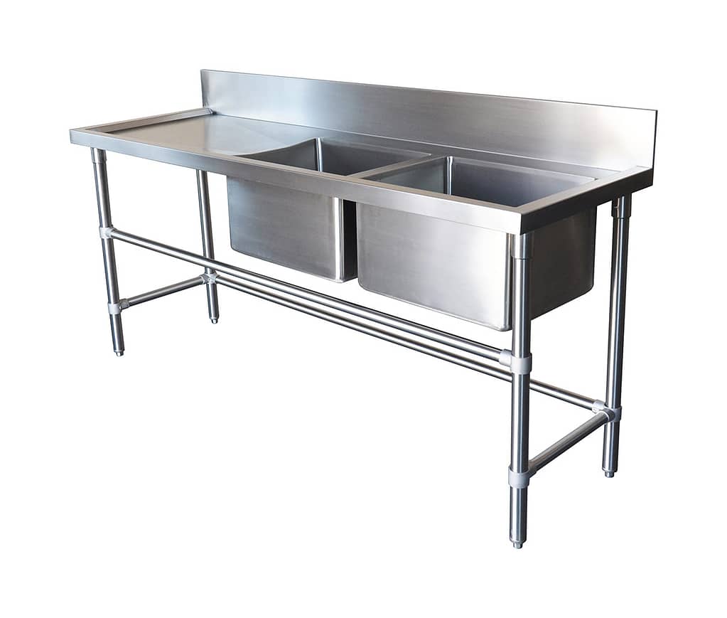 Double Bowl Stainless Commercial Sink - Left Bench, 1900 x 610 x 900mm ...