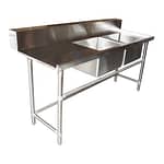 Stainless Steel Commercial Double Sink Dishwasher Inlet Bench, Right Configuration 1800 x 700 x 900mm high.