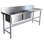 Double Bowl Stainless Sinks - Right Bench, 1900 x 610 x 900mm high.