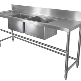 Stainless Double Bowl Restaurant Sink - Right and Left Bench, 2000 x 610 x 900mm high.