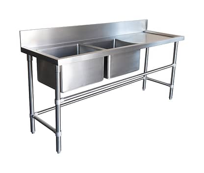 Double Bowl Stainless Sinks - Right Bench, 1900 x 610 x 900mm high ...