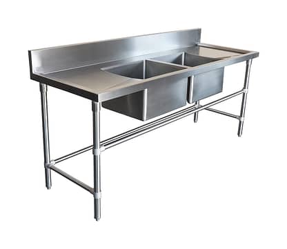 Double Stainless Steel Sink - Right And Left Bench, 2000 x 700 x 900mm ...