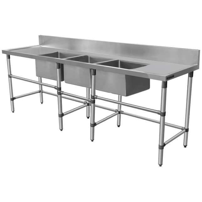Triple Stainless Sink - Right And Left Bench, 2590 x 700 x 900mm high-0