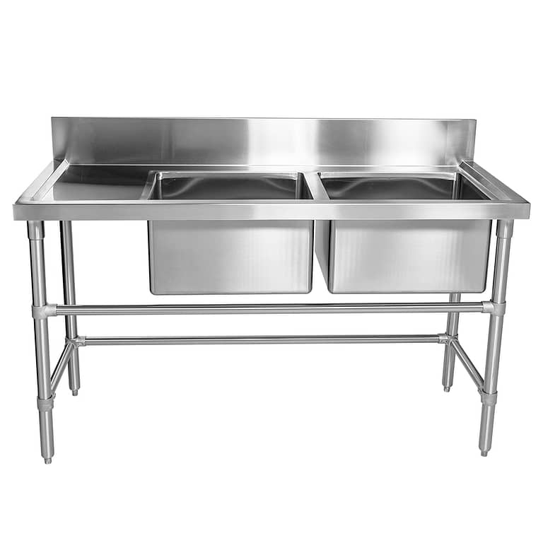 Double Bowl Stainless Sink Left Bench 1500 X 610 X 900mm High Brayco Commercial Pty Ltd 9710