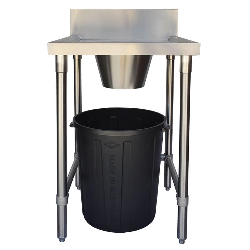Commercial 304 Grade Stainless Waste Collection Bench with Wide Hole, 600 x 700 x 900mm high