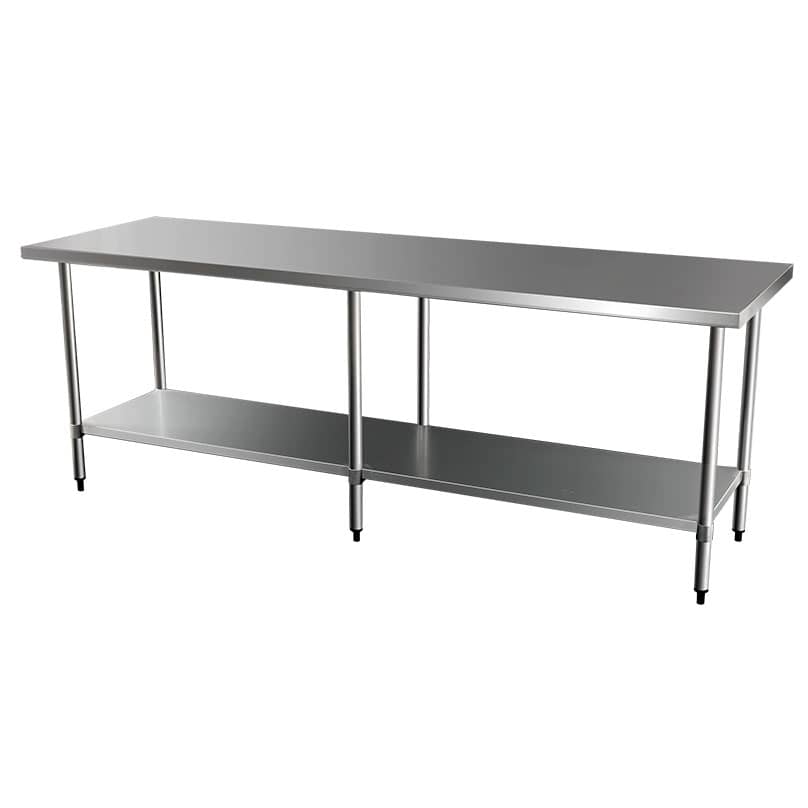 Commercial 304 Grade Stainless Steel Flat Bench, 2438 x 762 x 900mm high