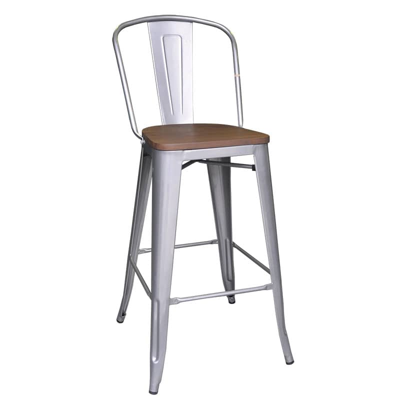 Replica Tolix Bar Stool With High Back, 76cm, Raw Steel