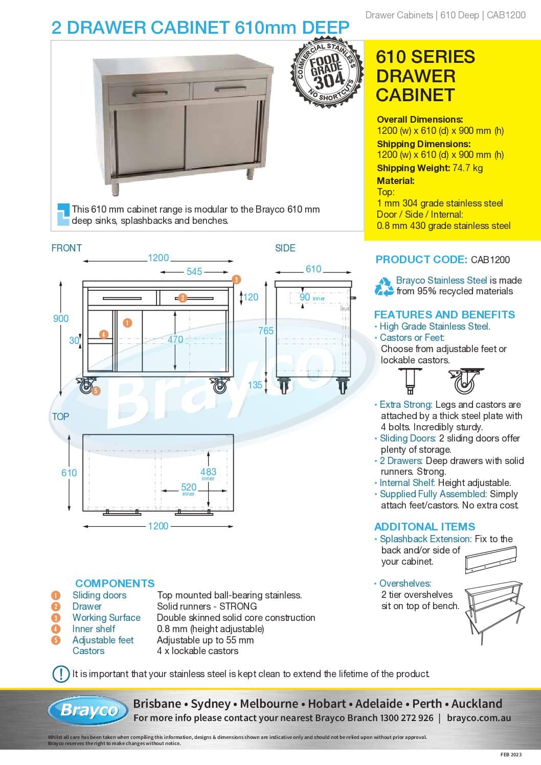 Stainless Steel Commercial Kitchen 1200 x 610 x 900mm high