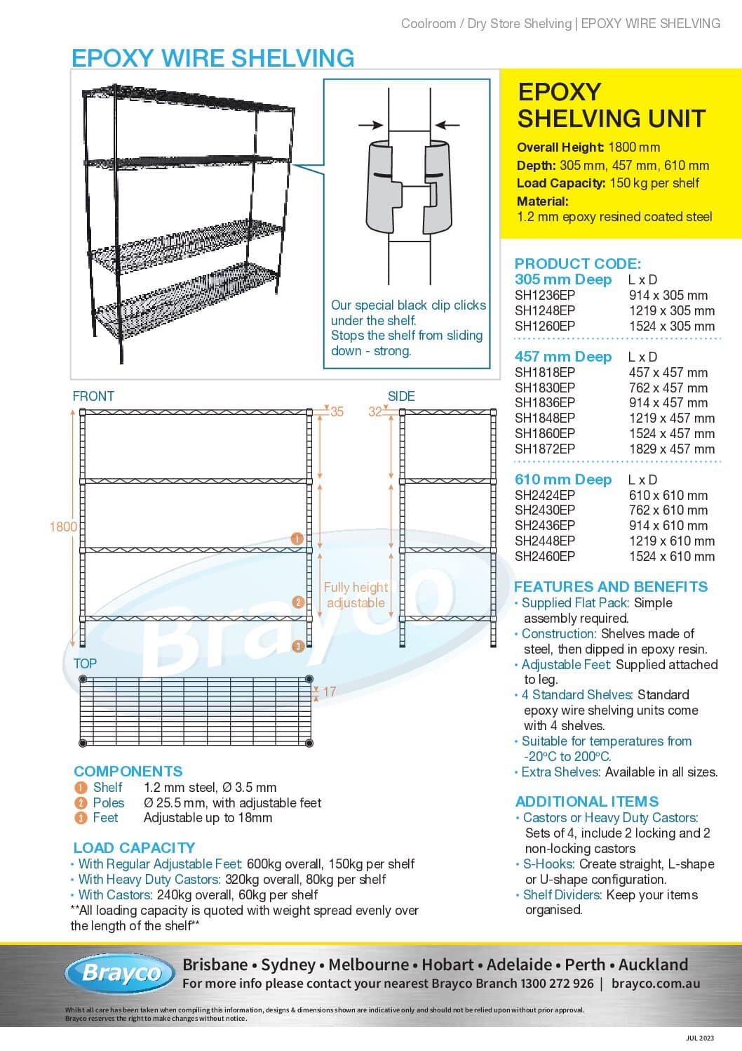 Epoxy Wire Shelving For Coolroom/Dry Store, 4 Tier, 1219 X 457 deep x