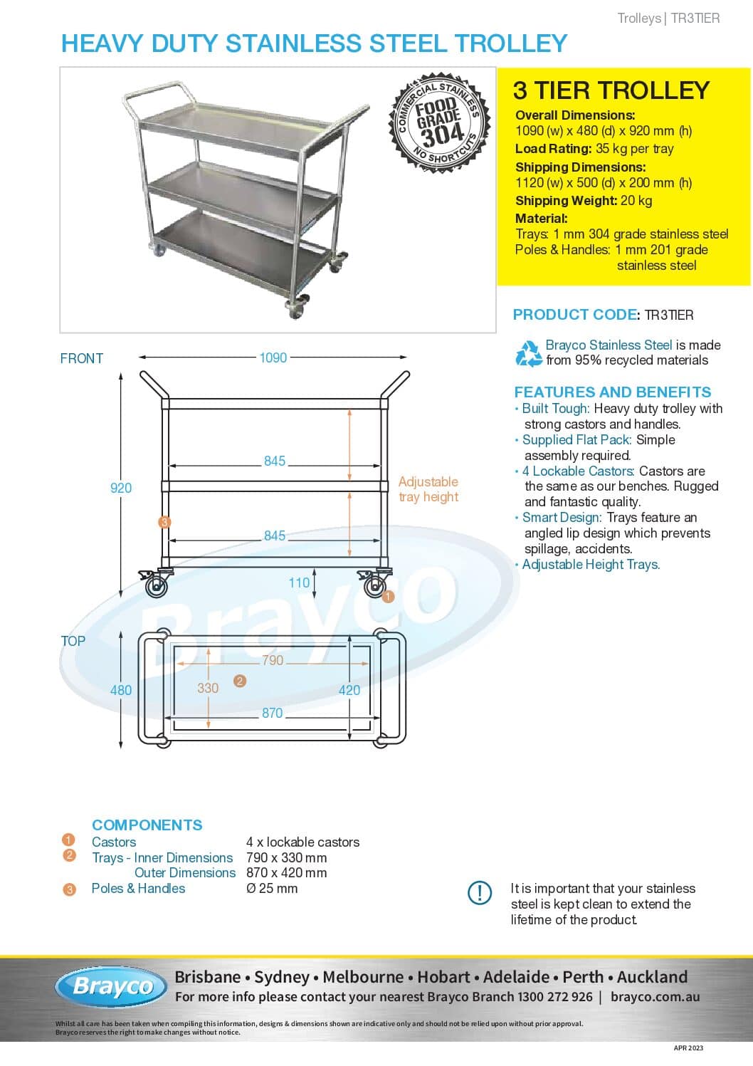 Heavy Duty Stainless Steel Trolley Brayco Commercial Pty Ltd